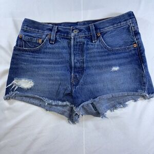 Levi's Premium 501 Leather Tag Distressed Big E Button Fly Jean Shorts Women W28